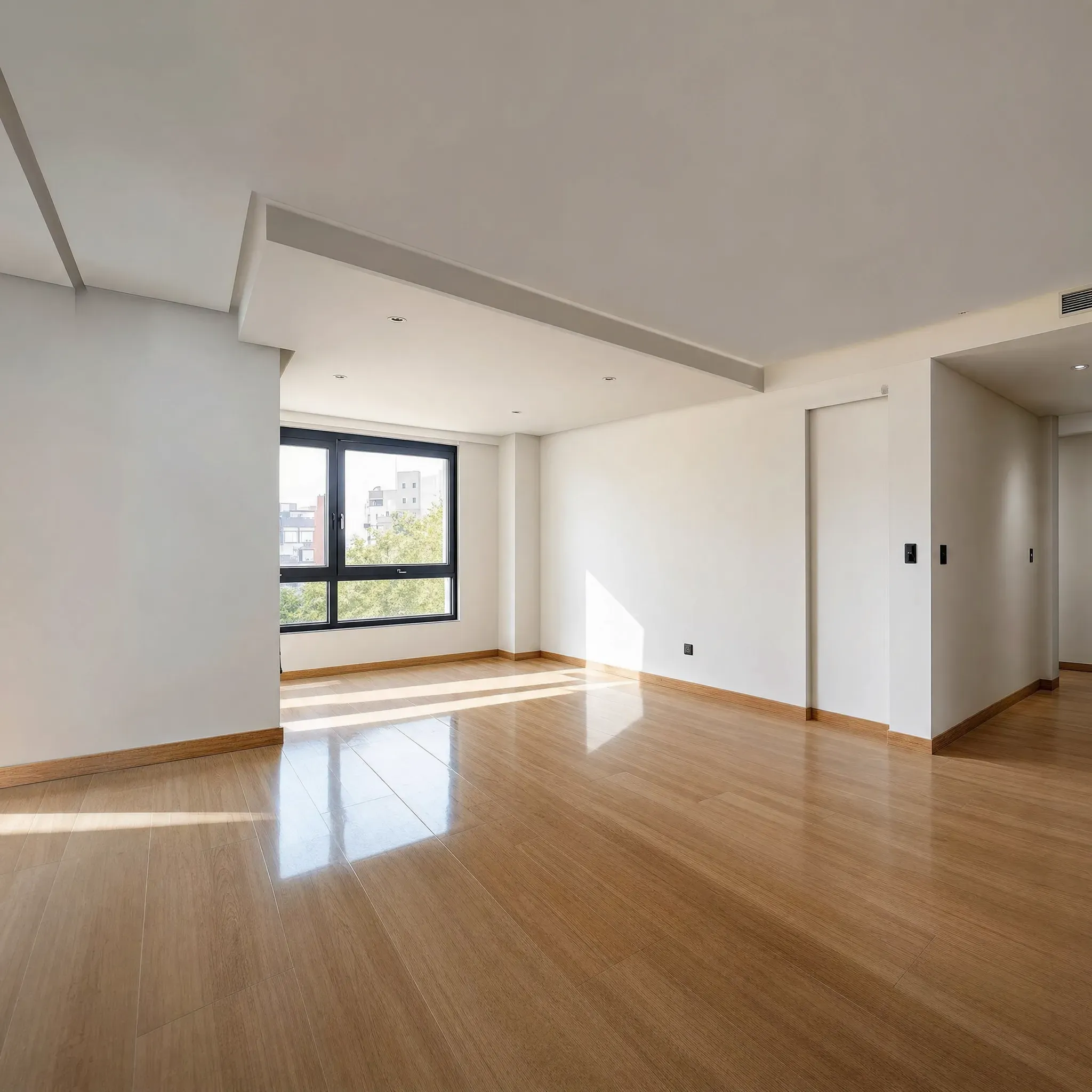 Salón pintado en blanco roto con acabado liso